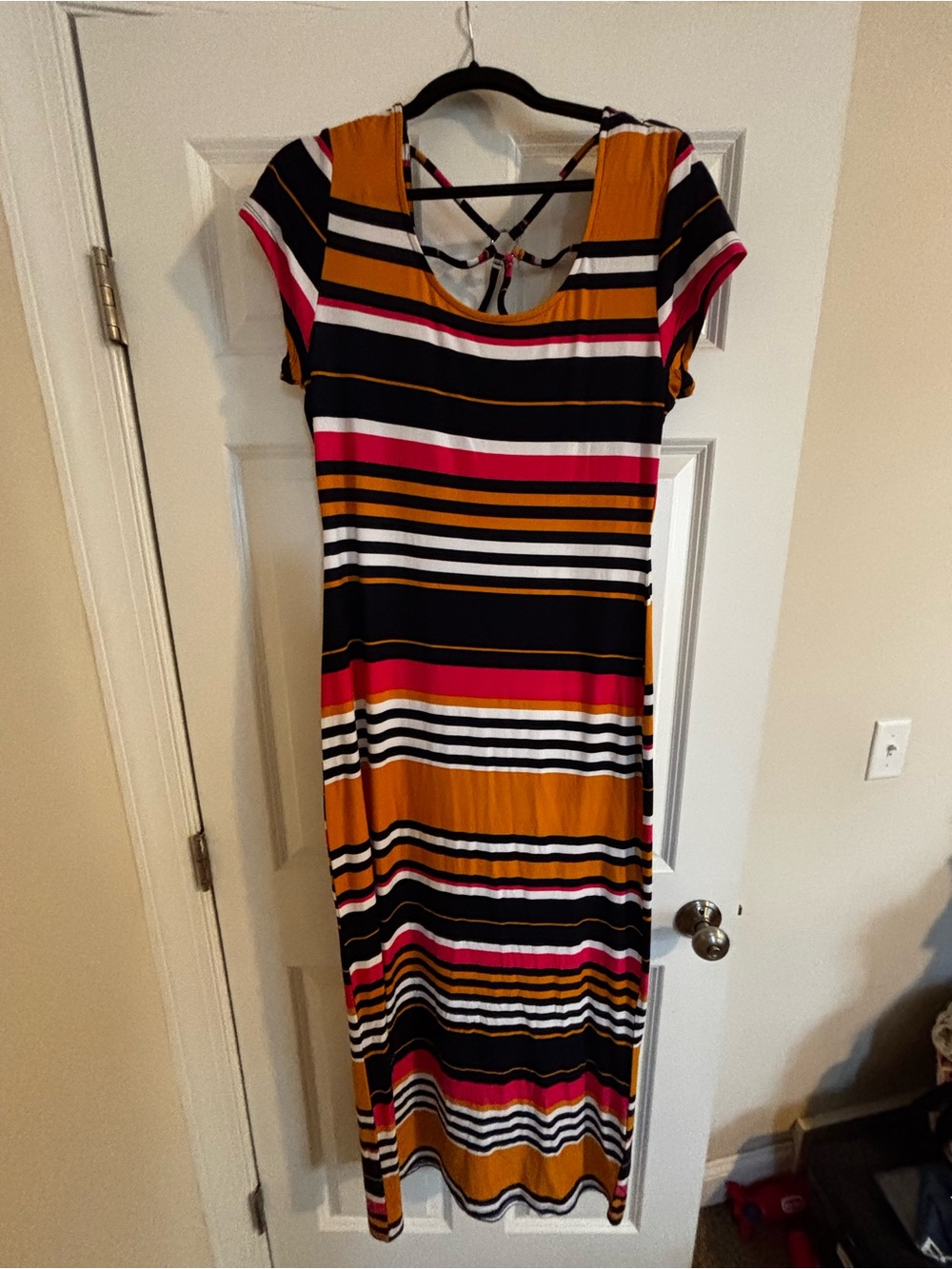 Derek Heart Striped Maxi Dress in Mustard, Black & Pink